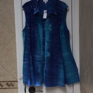 Button down tank top with rhinestones